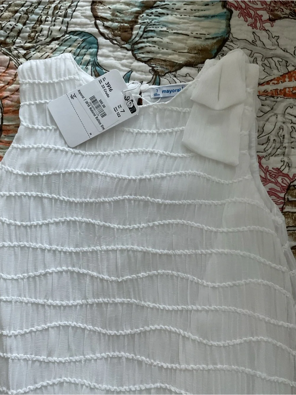 Mayoral White Textured Sleeveless Dress with Bow Accent NEW
